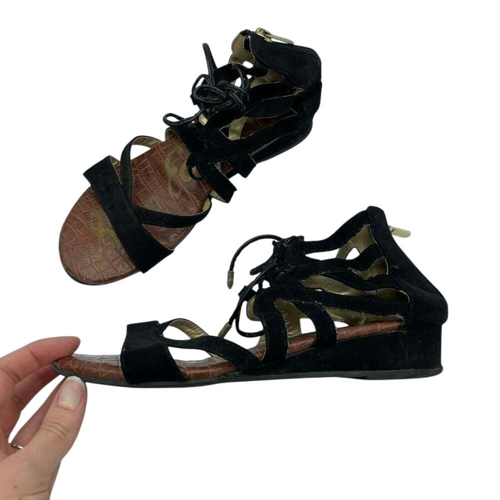 Sam Edleman Black Suded Leather Gladiator Sandals Womens 7 Lace Up Open Toe Shoe